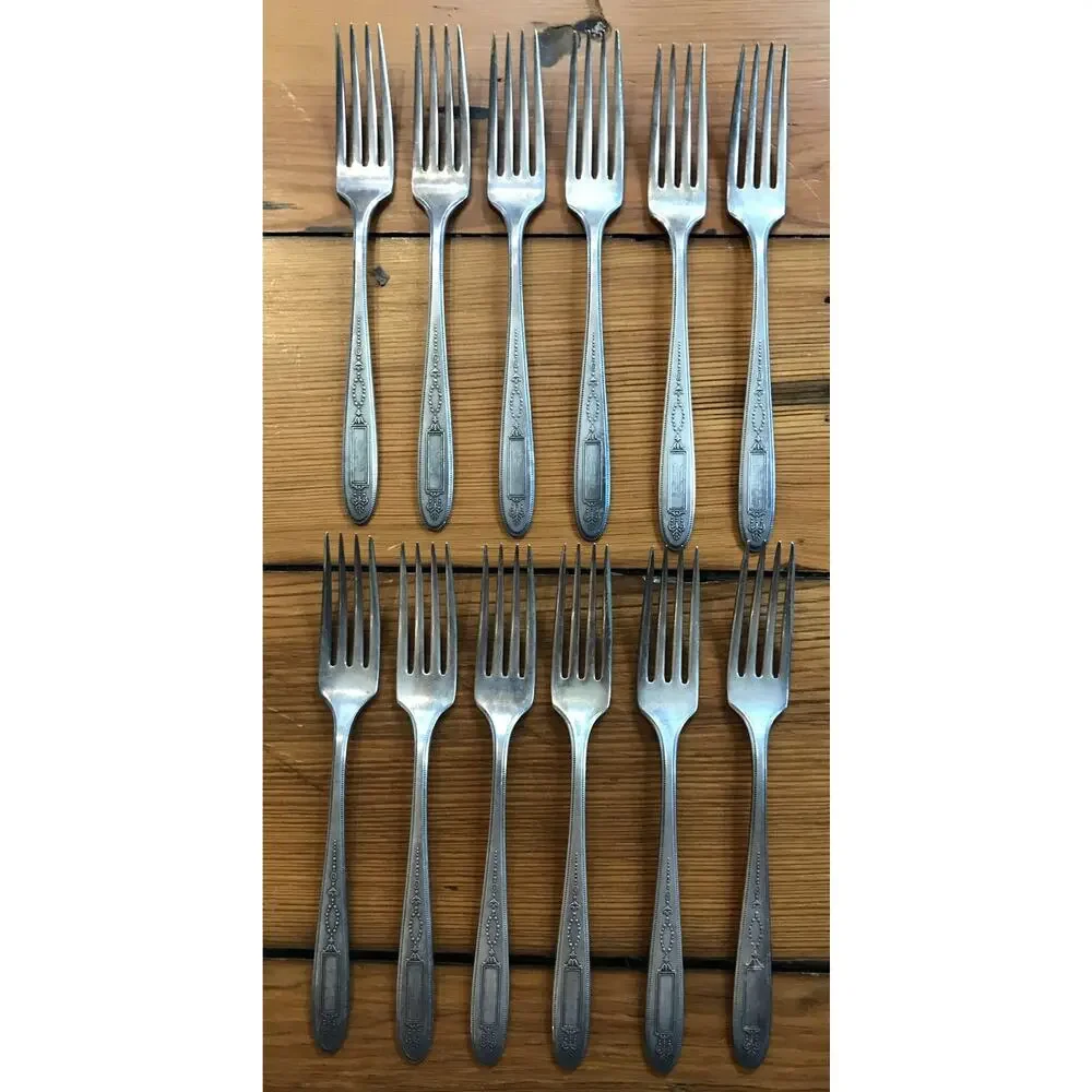 Set Lot 12 Vtg Antique Oneida Silverplate Victorian Community Plate Forks 7.5“